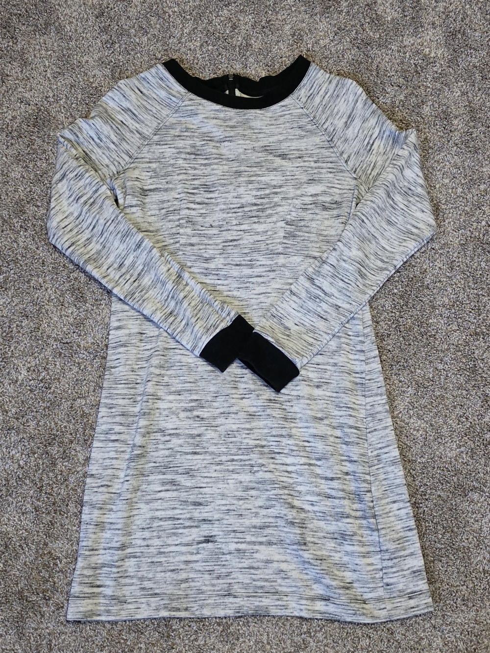 Heather Gray Long-Sleeve Casual Dress with Black Trim